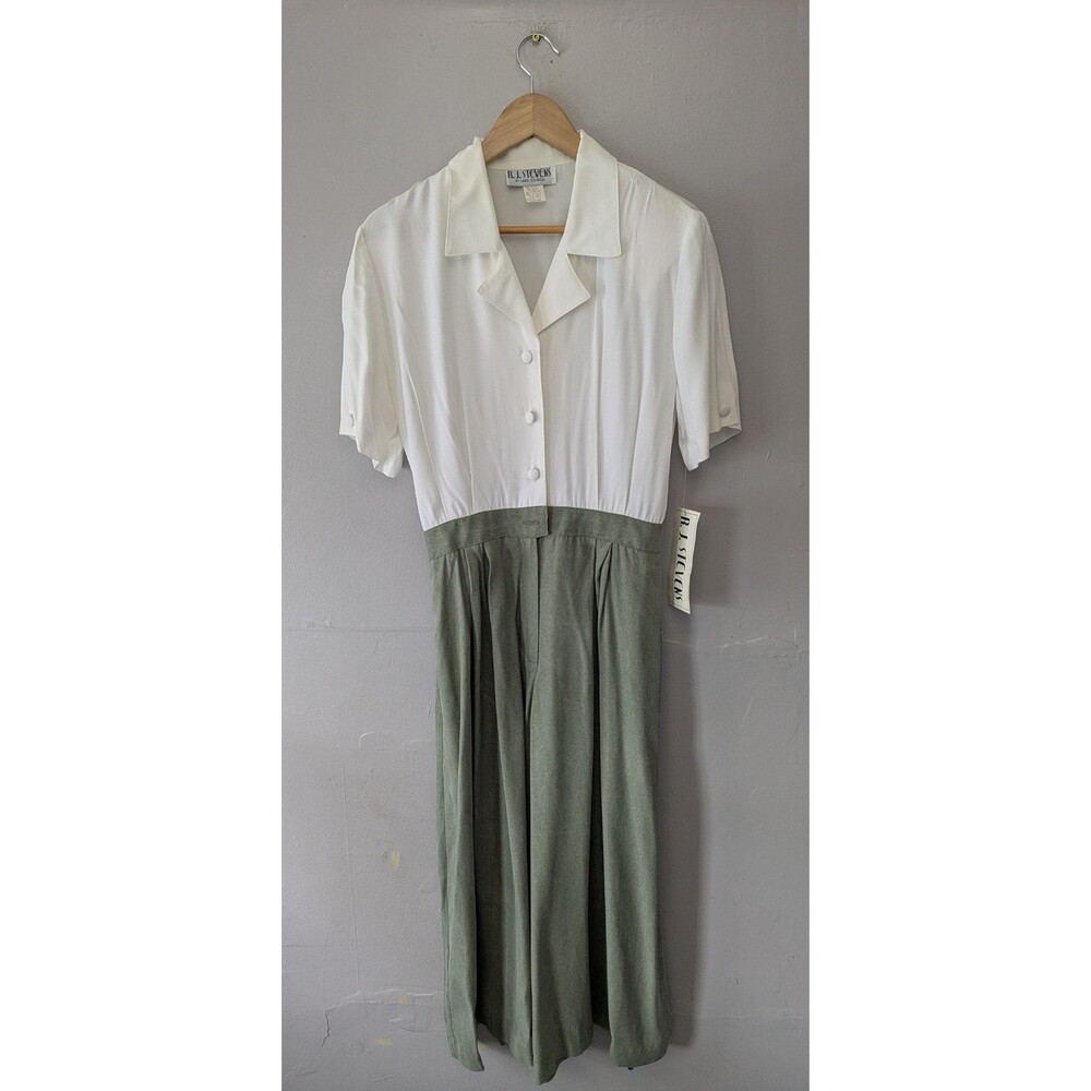 RJ Stevens Vintage Jumpsuit, NWT, flowy wide leg Capri Rayon green  Sz 12 USA